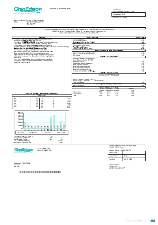 Download USA Ohio Edison business utility bill Word and PDF template Photoshop template